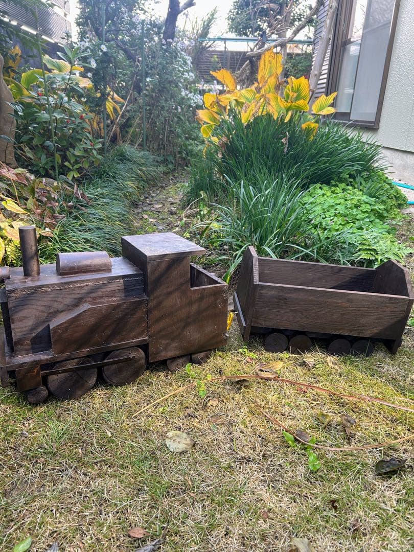 ガーデン汽車　フラワーポット　木製2連結　SALE