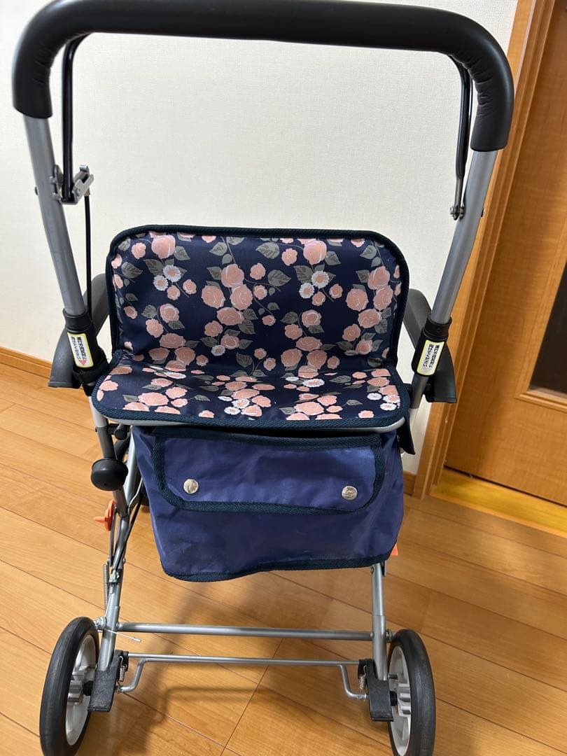 花柄 ネイビー シルバーカー 折りたたみ式
