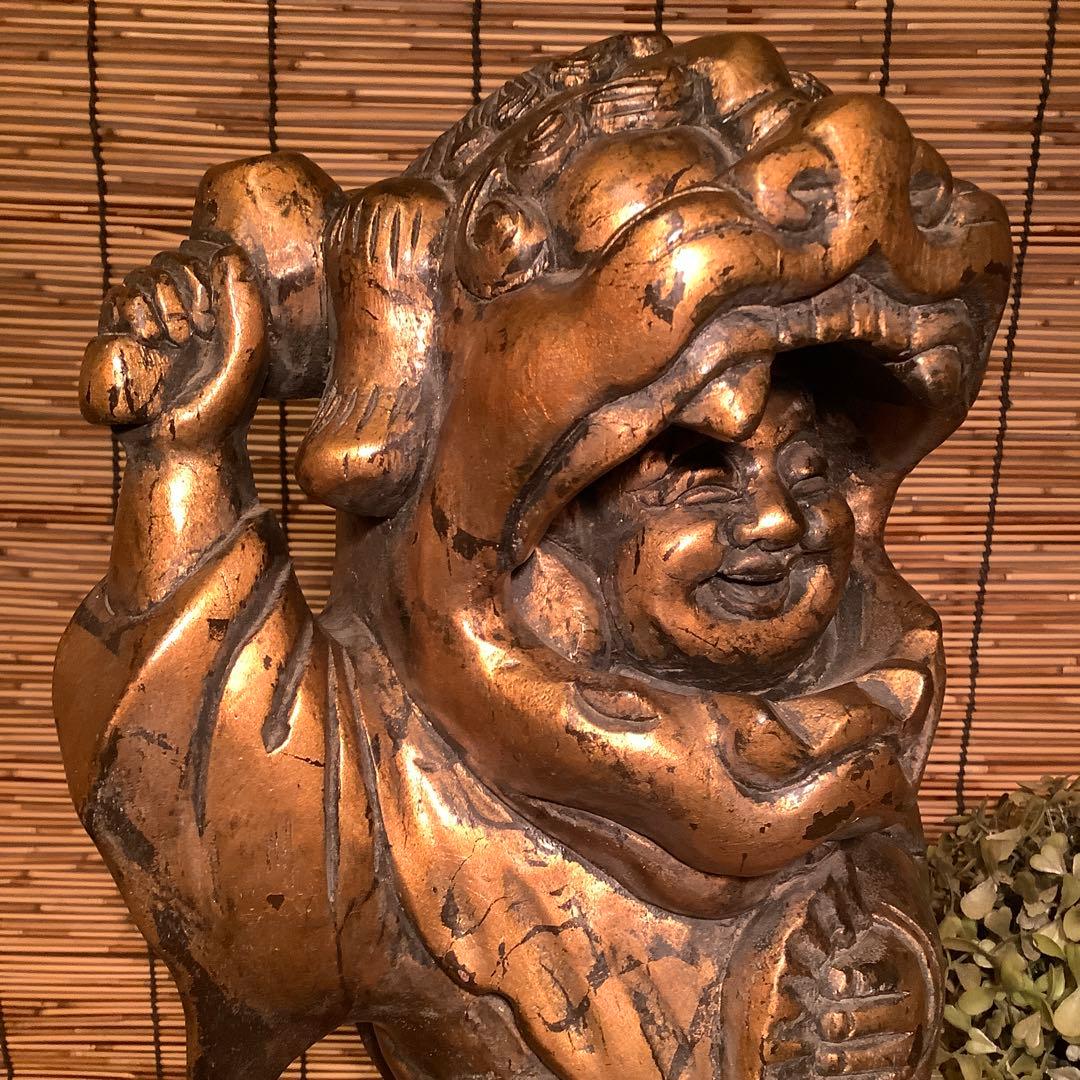 明治・伊勢大黒舞「獅子被大黒天」伊勢神宮・獅子頭・祝事・財福・特大金彩木彫・奉納