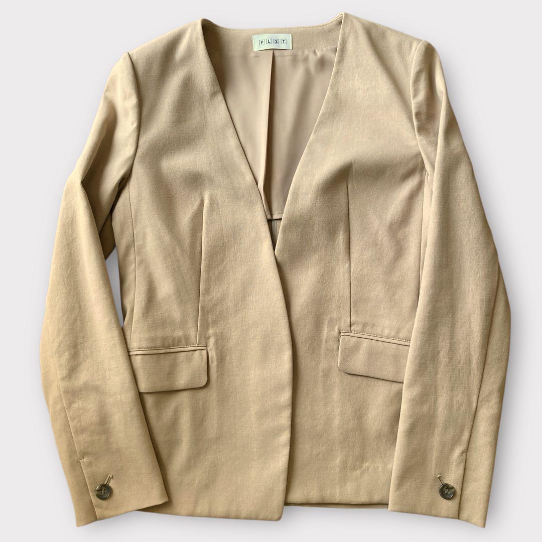 【美品】PLST(プラステ) リネンブレンド ノーカラー スーツ 上下セット