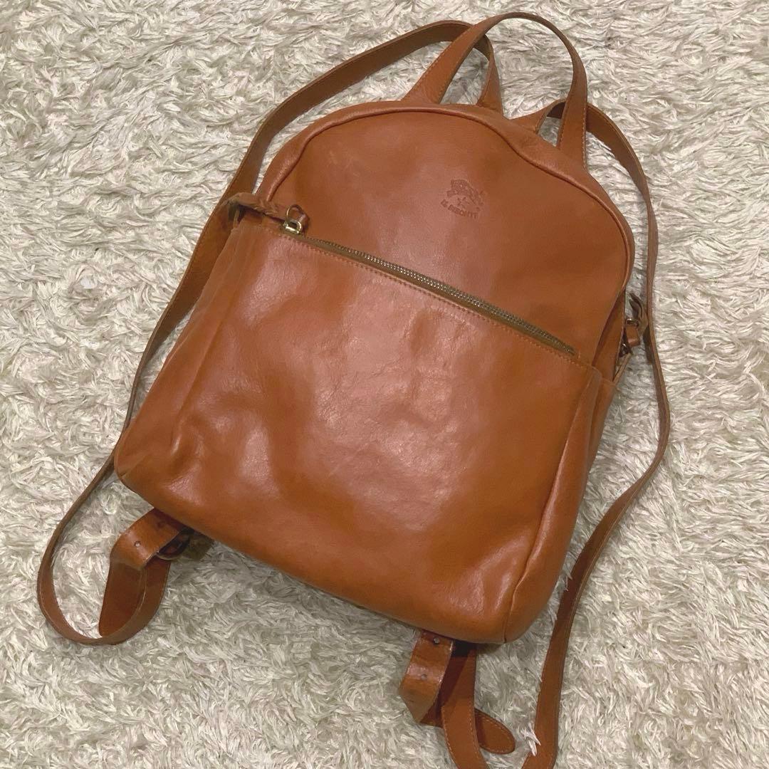 asa　イルビゾンテ リュック オールレザー ロゴ型押し ブラウン