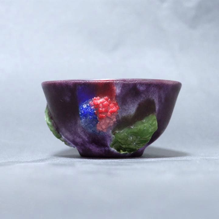 ガラス作家　佐伯泰典作　紫陽花　ぐい呑　パートドヴェール