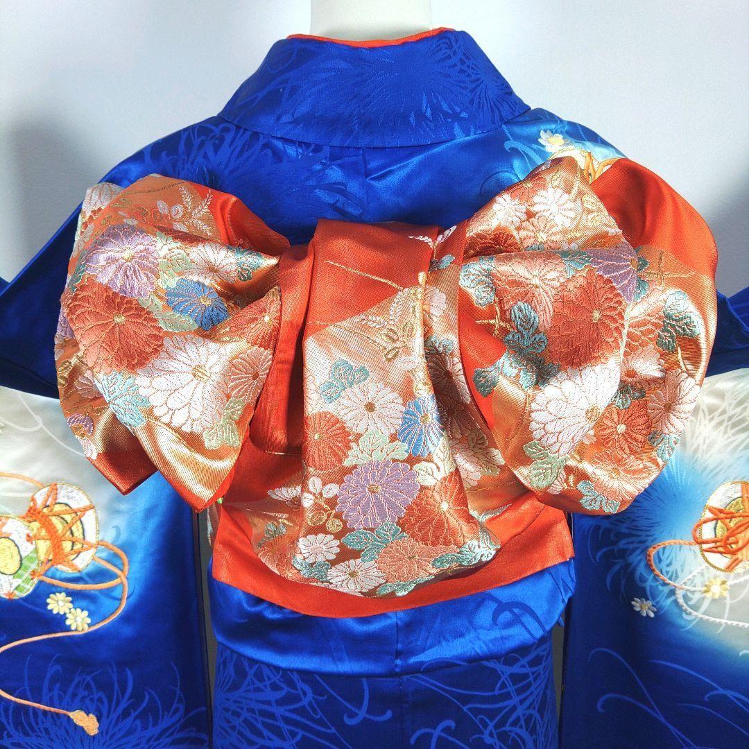 格安！　振袖フルセット　9点　成人式　結婚式　前撮り　青　ブルー　オレンジ