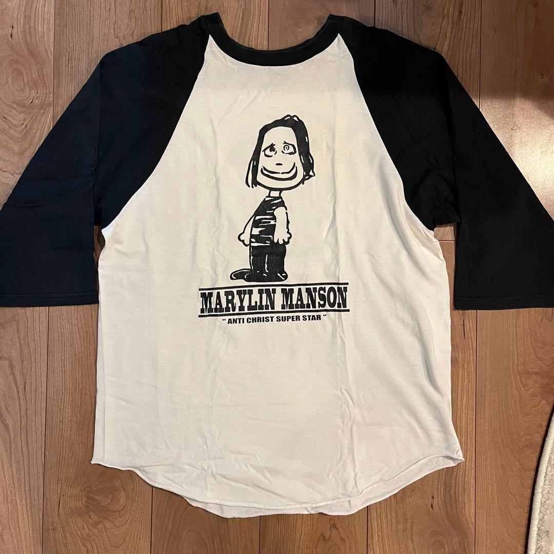 【USA製】90s マリリンマンソン × スヌーピー 7分袖 ラグランTシャツL