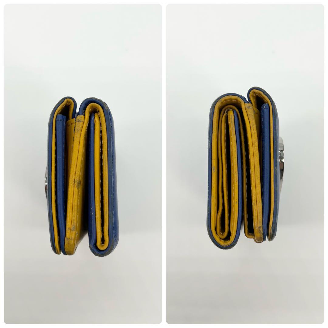 【希少✨完売品】ディーゼル　三つ折り財布　1DR　Dロゴ　レザー　ブルー　イエロ