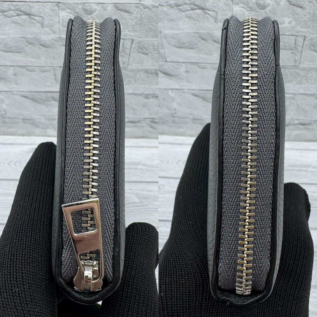 【美品】LOEWE アナグラム ジップアラウンド 長財布　グレー　レザー