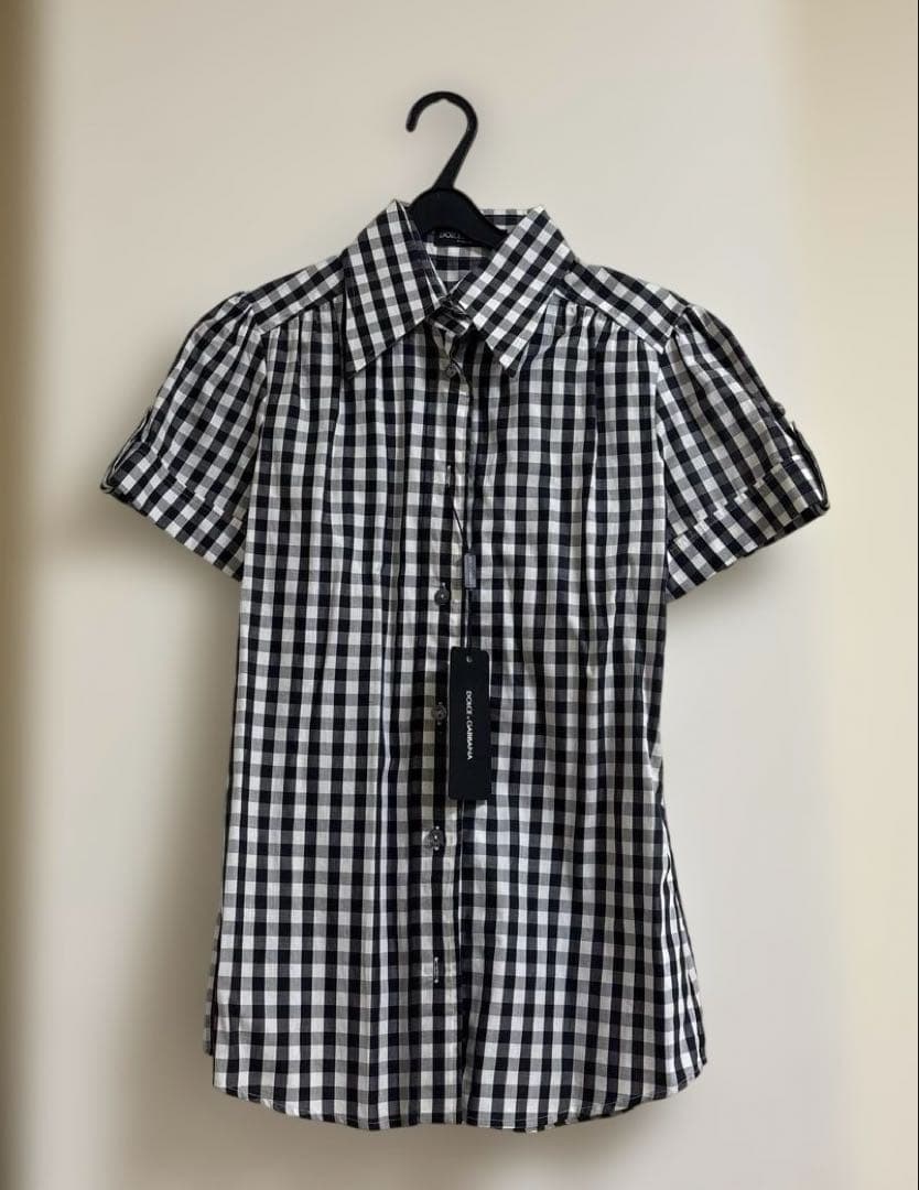 新品タグ付きDOLCE & GABBANAギンガムチェック 半袖シャツ 38