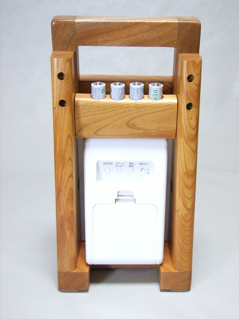 S012総欅板材ハンドル付き斜め型電波目覚まし時計（カシオTQT−351NJ使用