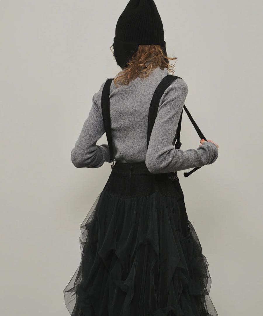 タグ付き未使用【ラベルエチュード】サスペンダーデニムチュールSK