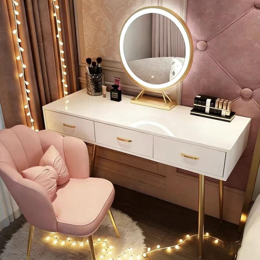 ホワイトモダンドレッサーミラー付き 訳あり品写真をご確認J206-100-04