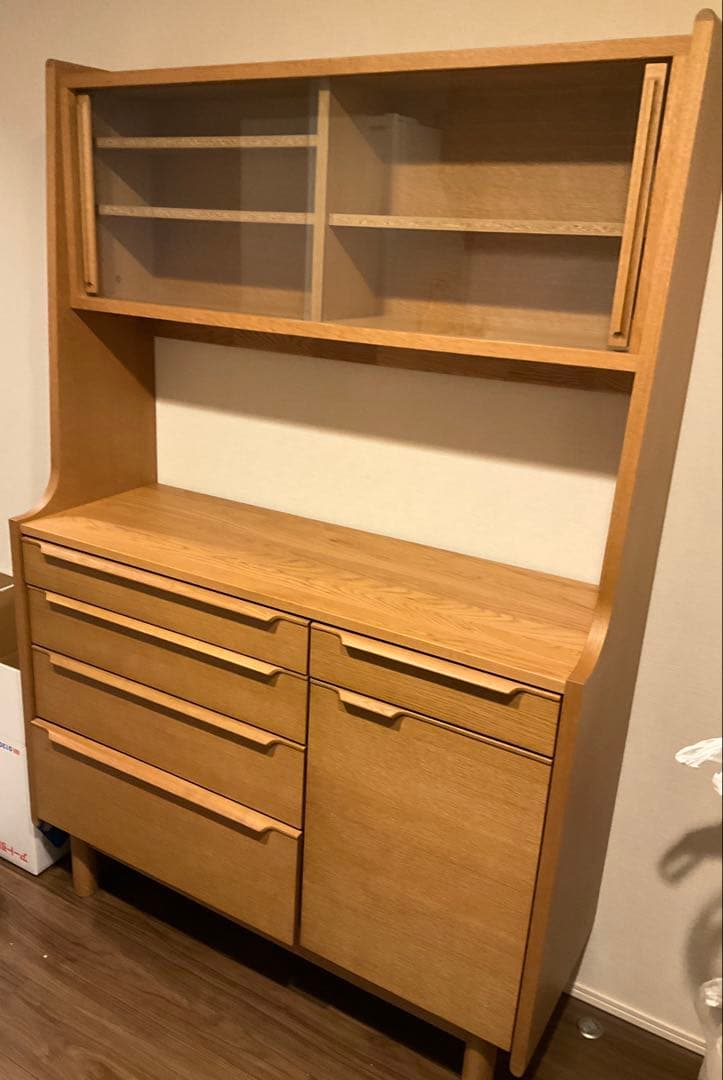 ダイニングボード/ホワイトオーク/スライドレール/無垢材/食器棚