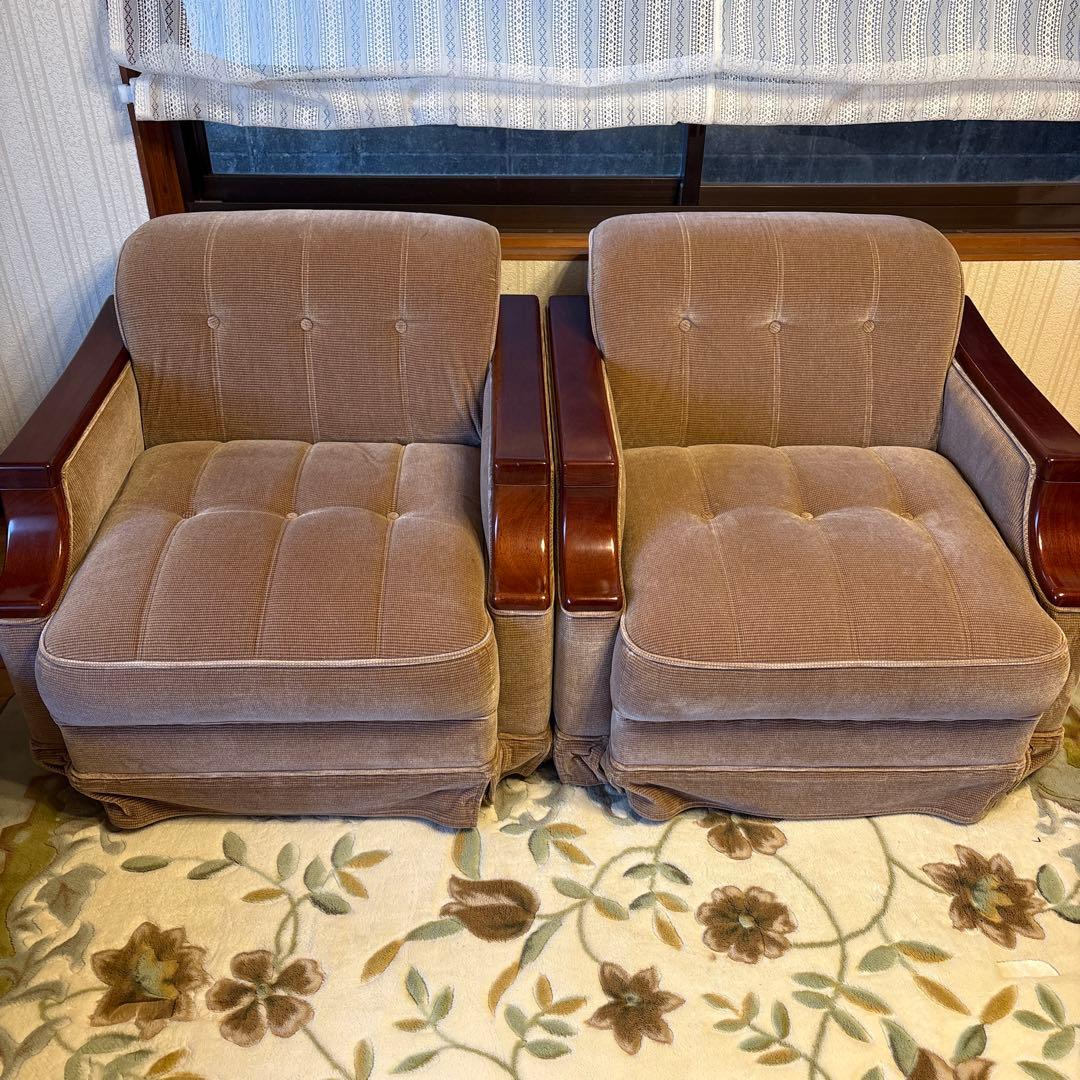 ①美品！昭和レトロ マルニ木工1人掛けソファ ビンテージ オールド コーデュロイ