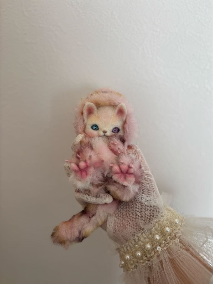 アートドール　No.063ピンク猫幻獣　羊毛フェルト
