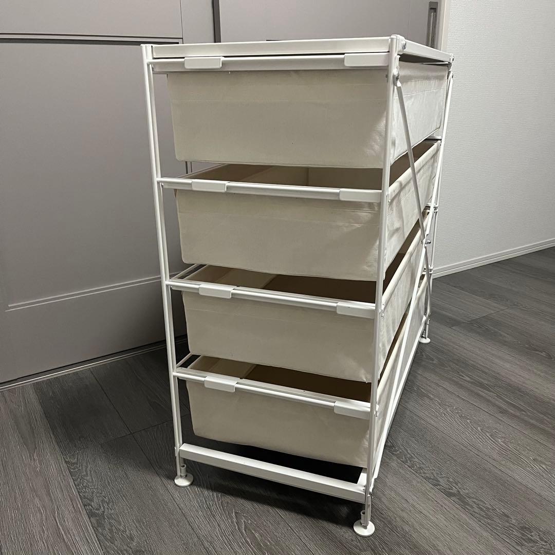 スチールユニットシェルフ 帆布バスケット4段