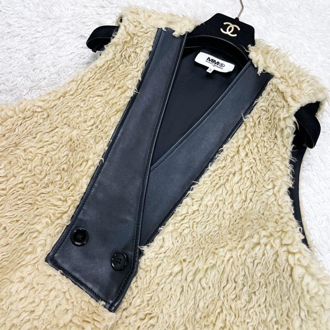 極美品 MM⑥ Maison Margiela シープレザー 切替 ファーコート