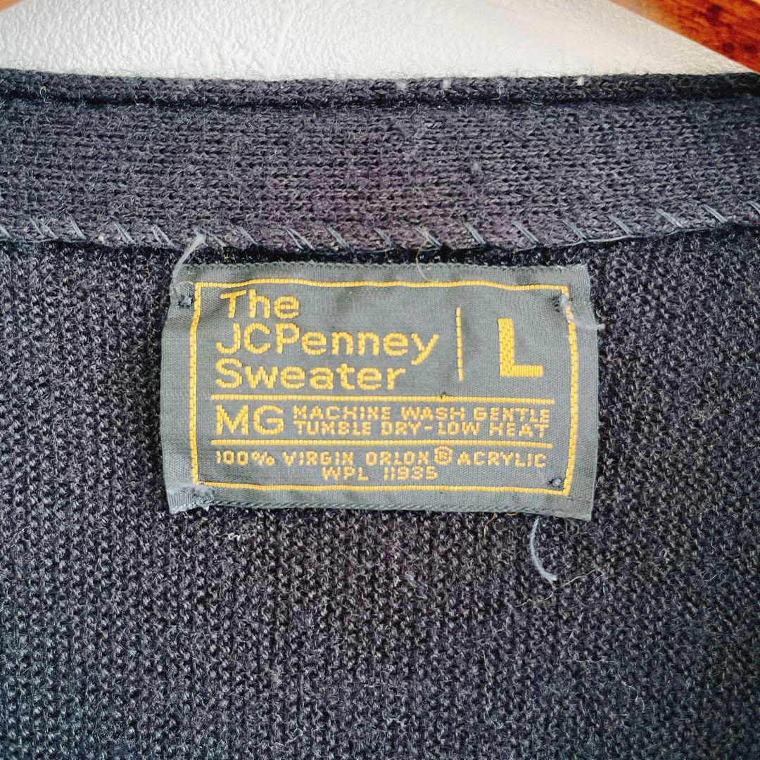 70s jc penney アクリルニットカーディガン ブラック 短丈 古着屋