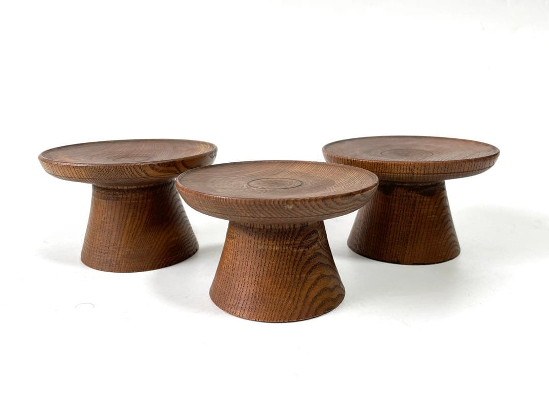 骨董　アンティーク　李朝　木彫　台皿　高足皿　３点　台座　朝鮮骨董