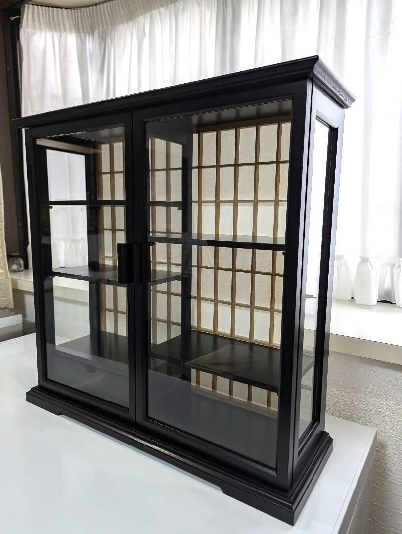 【新品】ガラス扉付きコレクションケース　可動棚付き　煎茶茶碗　飾り棚 　組立式