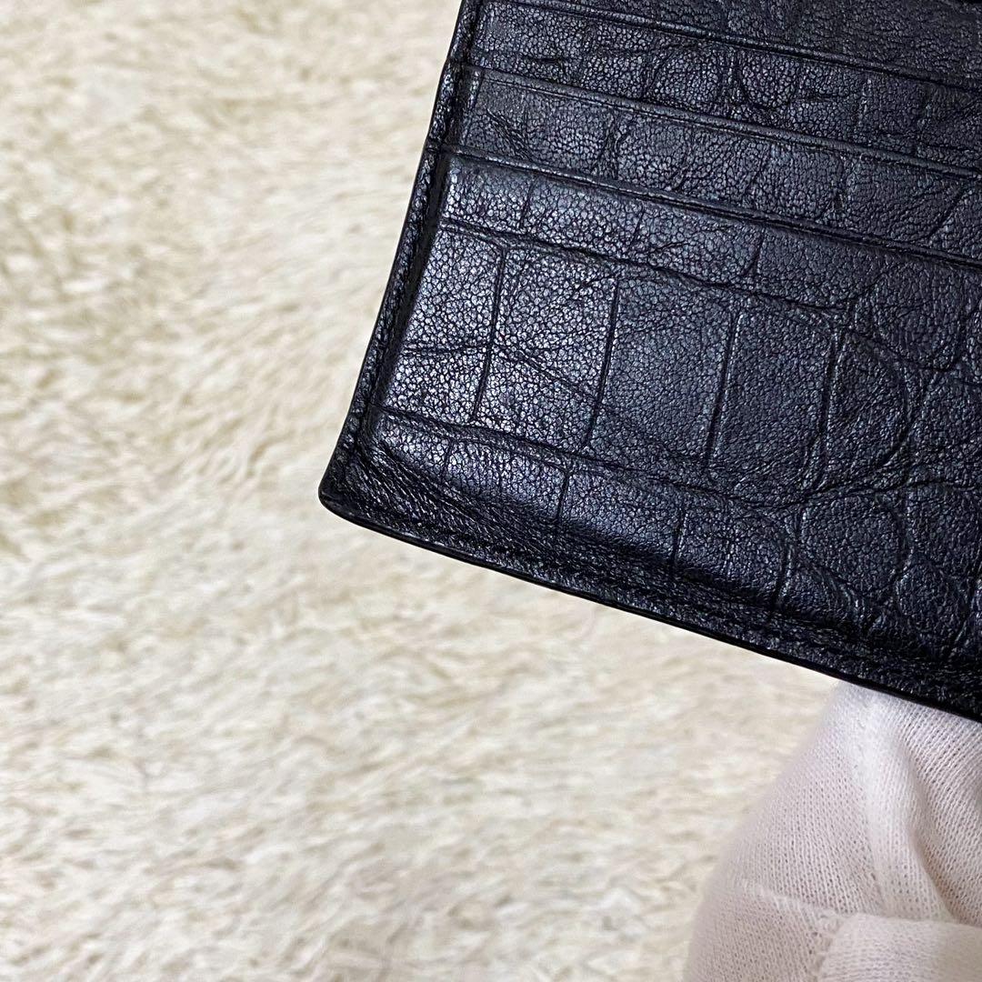 【美品】サンローラン マネークリップ クロコ ブラック黒 YSL カサンドラ