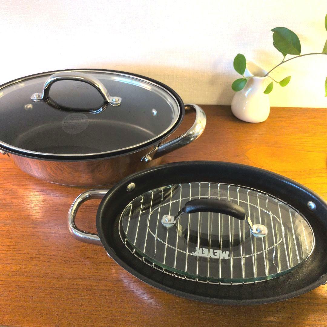 美品　 MEYER オールインワン オーバルパン グリルプレス＆中網付き！