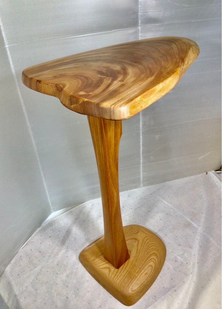 天然木　総けやき輪切り材　折り畳み　サイドテーブル　一点物　手造り
