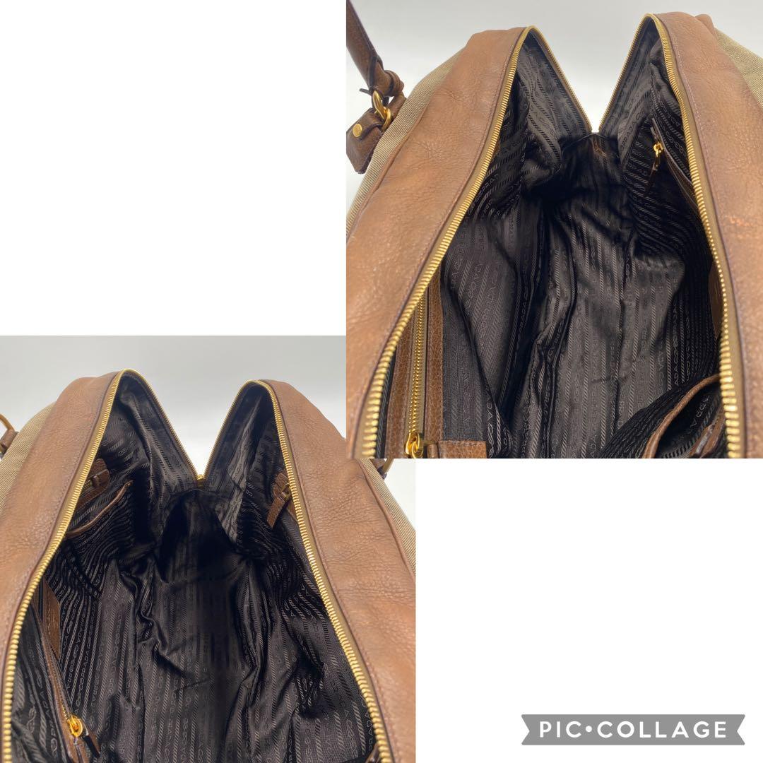 プラダ ロゴジャガード ボストンバッグ ハンドバッグ キャンバス レザー 南京錠