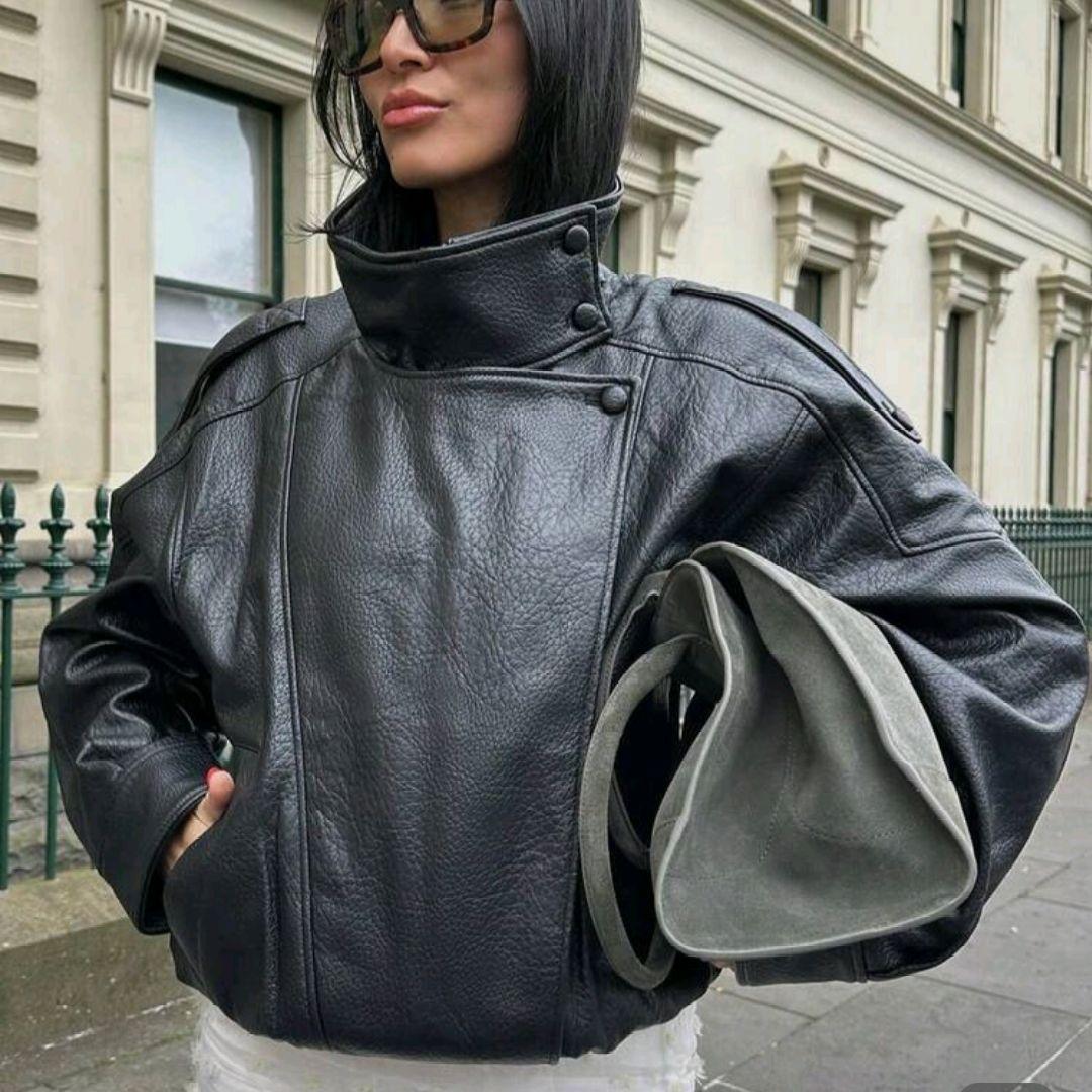 ブラック フェイクレザージャケット ZARA