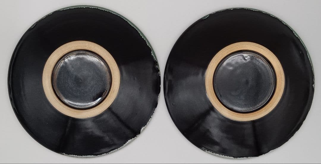 因州 中井窯 染め分け 3色 皿 2点 セット 器 六寸