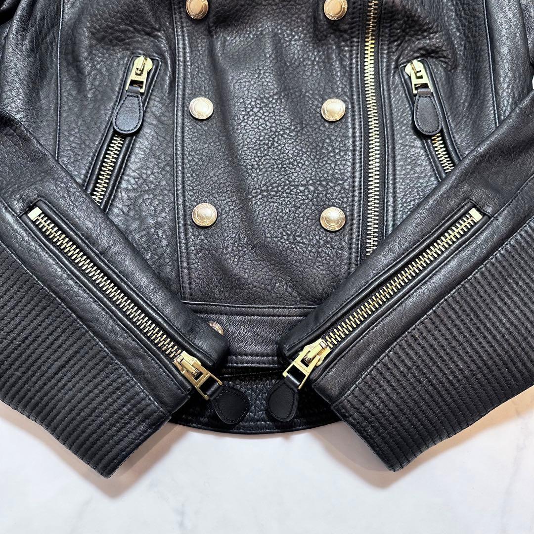 バーバリーブリット ライダースジャケット バイカージャケット 羊革 黒 42