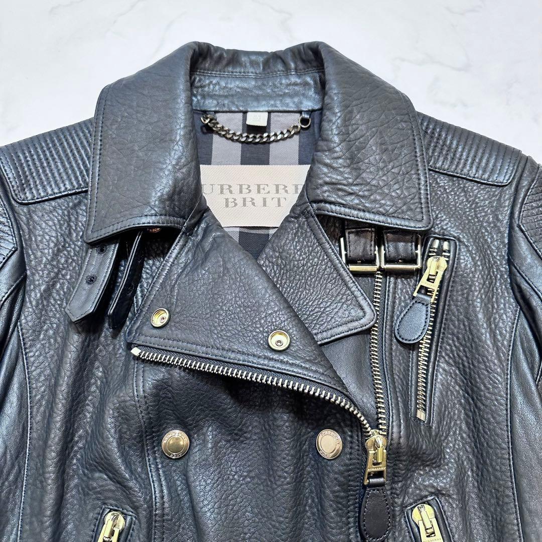 バーバリーブリット ライダースジャケット バイカージャケット 羊革 黒 42