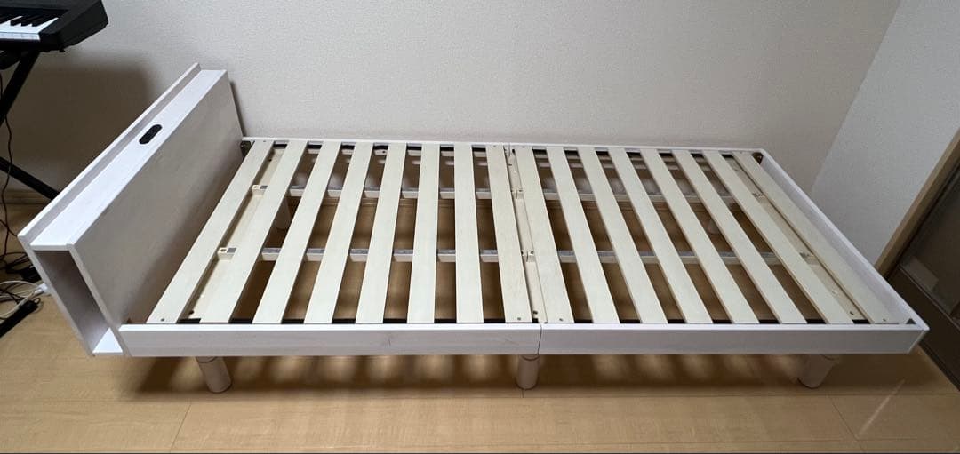 天然木フレーム高さ三段階すのこベッド 　ホワイト　すのこベッド