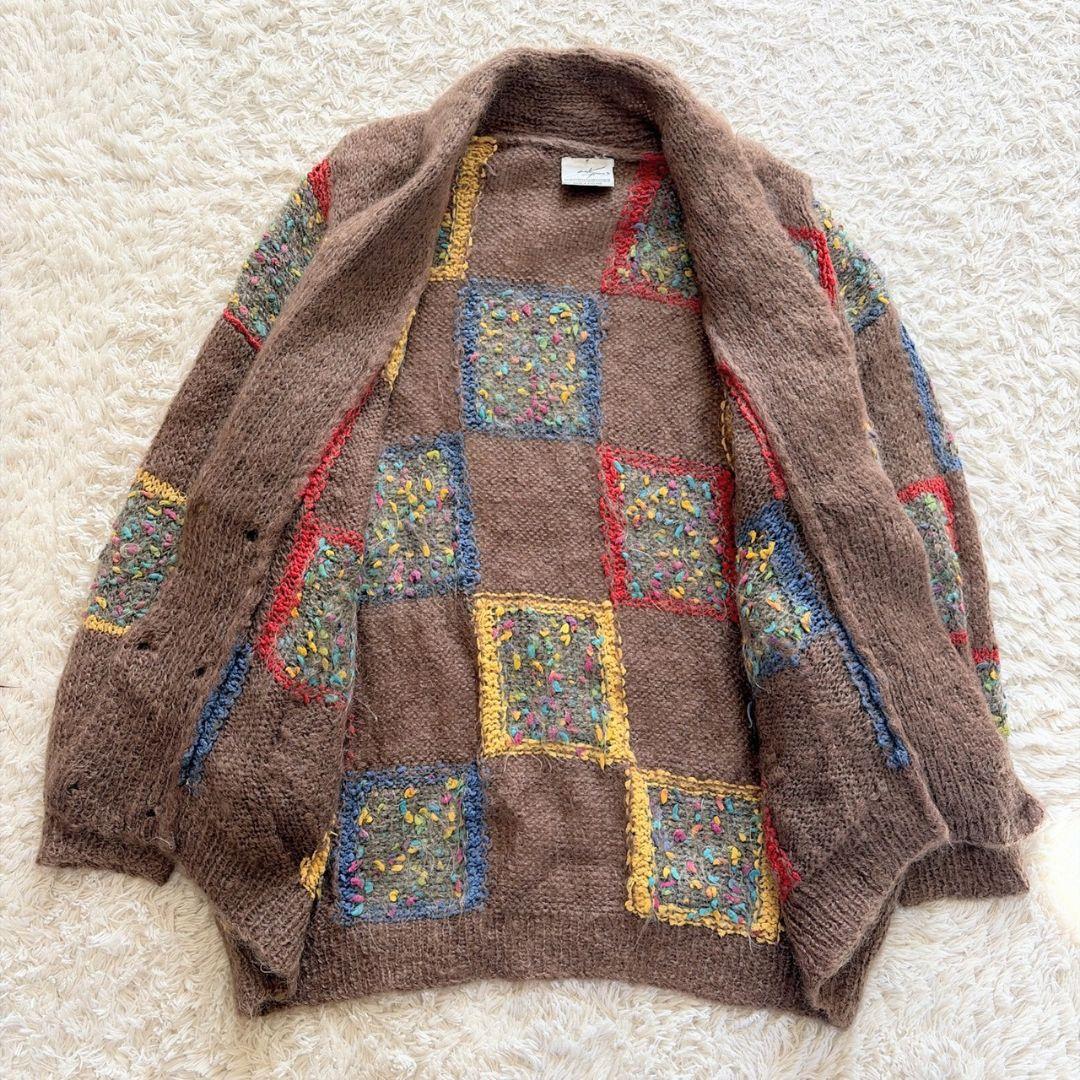 UK Vintage 80s 刺し子風 モヘア ニット セーター カーディガン