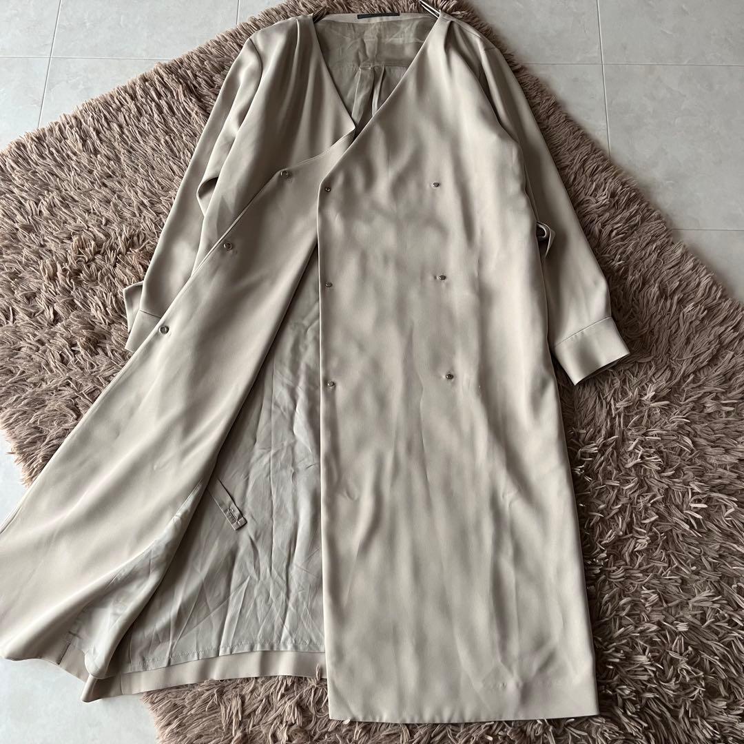 極美品✨B ability BOSCH ノーカラーロングコート　ベルト　ベージュ