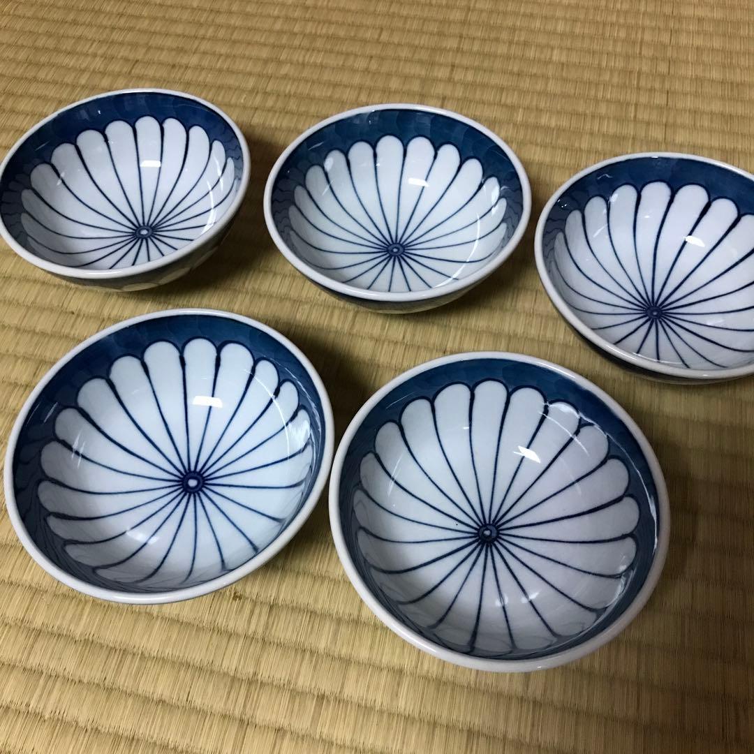 有田焼　源右衛門窯　染付菊割紋飯碗5個セット