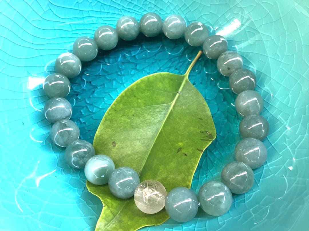 ✳1点限り‼️糸魚川青翡翠入りコン沢＆黒平水晶ゴールドルチルブレスレット鑑別書付