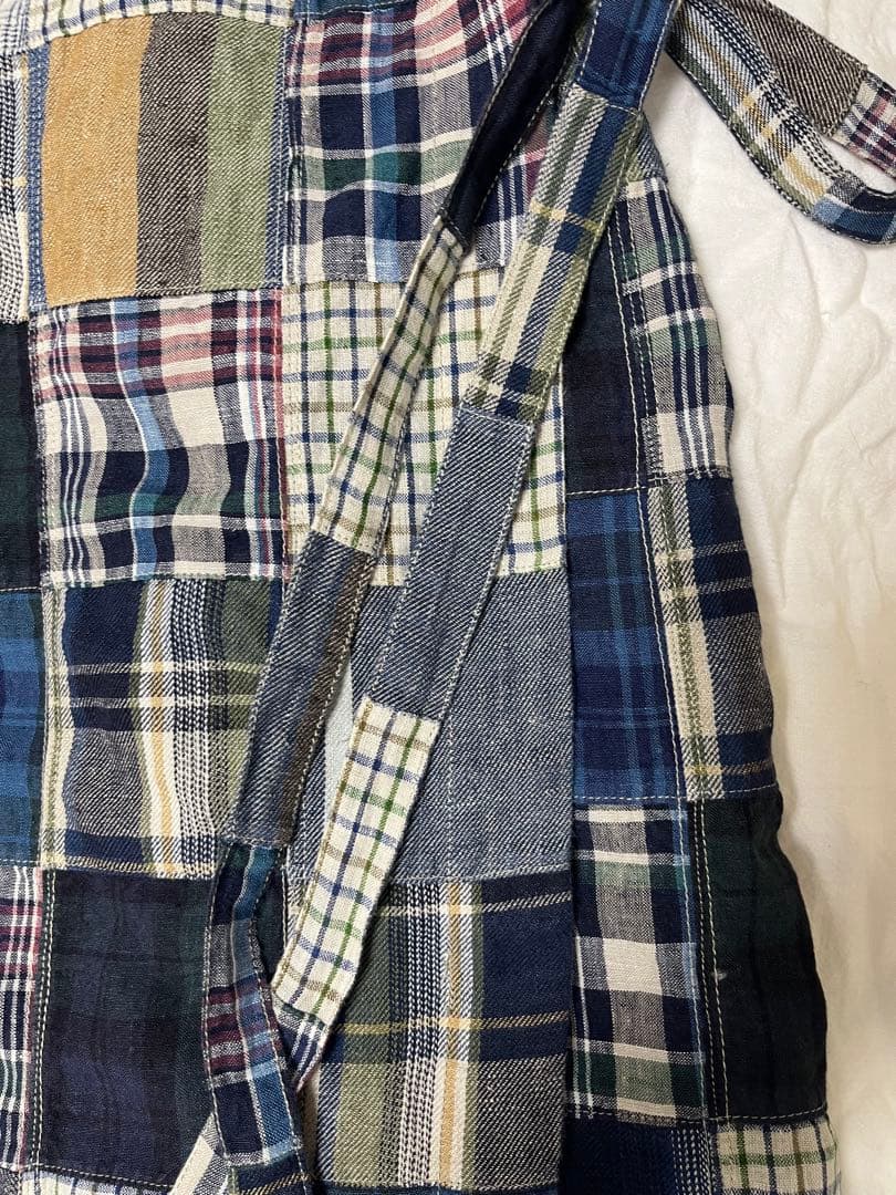 45R インドリネンパッチワークのラップスカート　ブルー