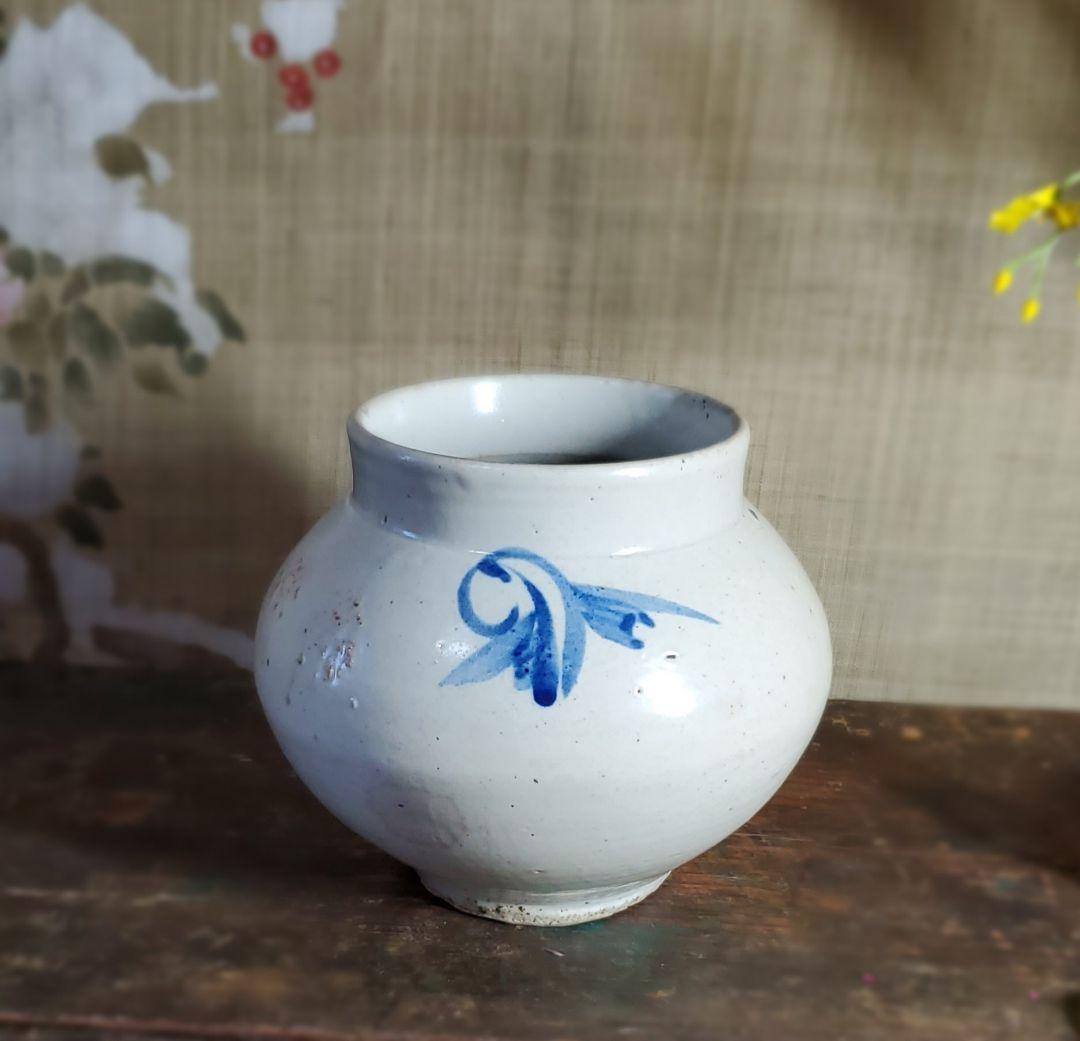 李朝 古美術 青華白磁 花文壺