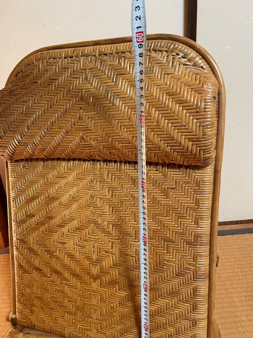 折りたたみ座椅子ラタン在庫2有りハイバックチェア　高60㎝、座面奥行49、横48
