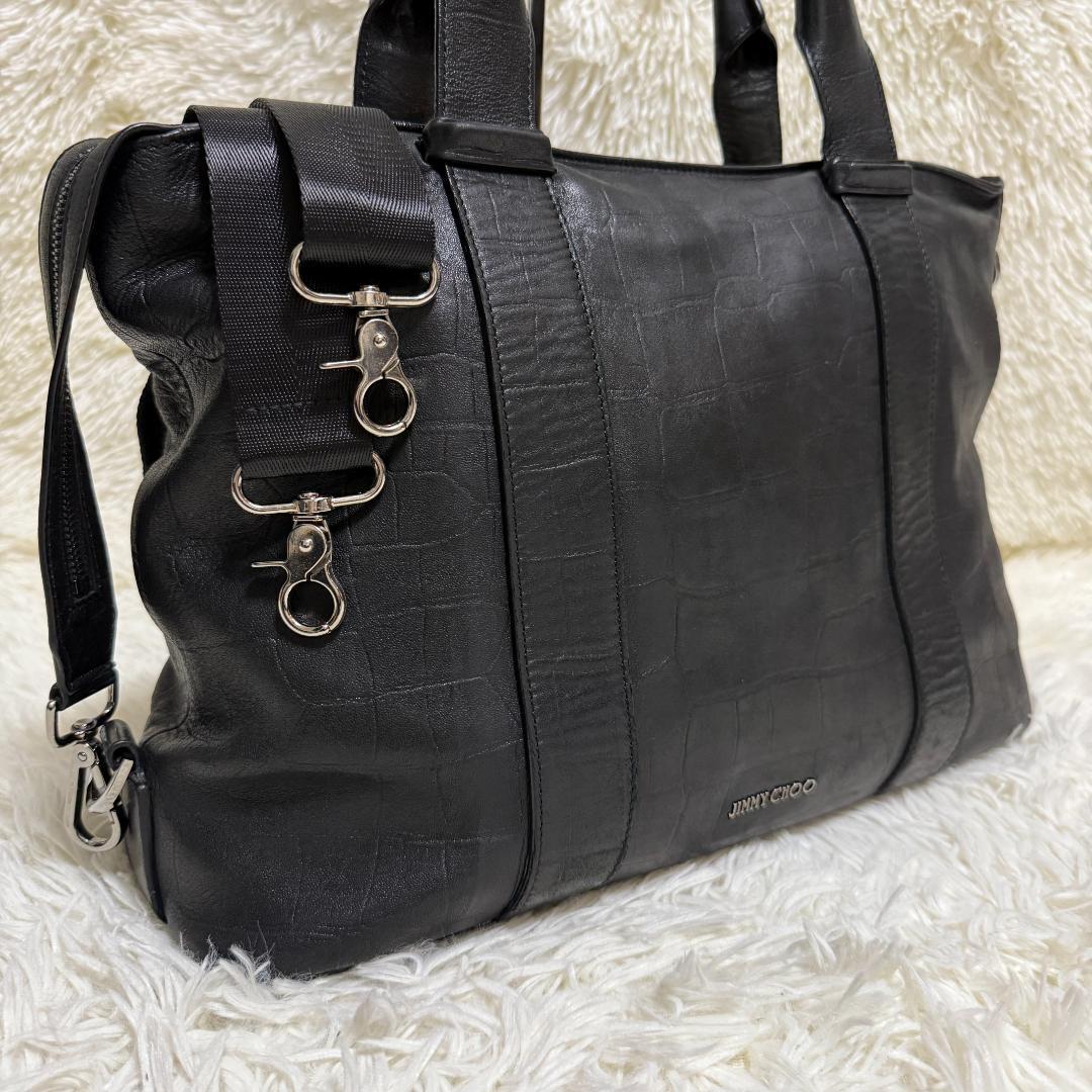 希少✨ジミーチュウ トートバッグ クロコ型押し レザー 肩掛け A4 ブラック