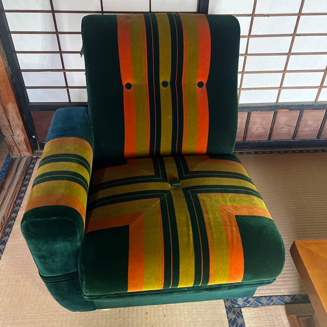 レトロ ストライプ 1人掛けソファ