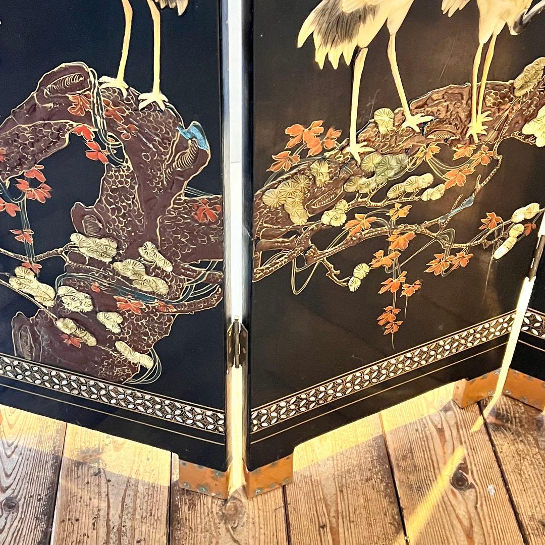 一点　中国美術 螺鈿細工 鶴　年代物　パーテーション 飛天 漆器 天水