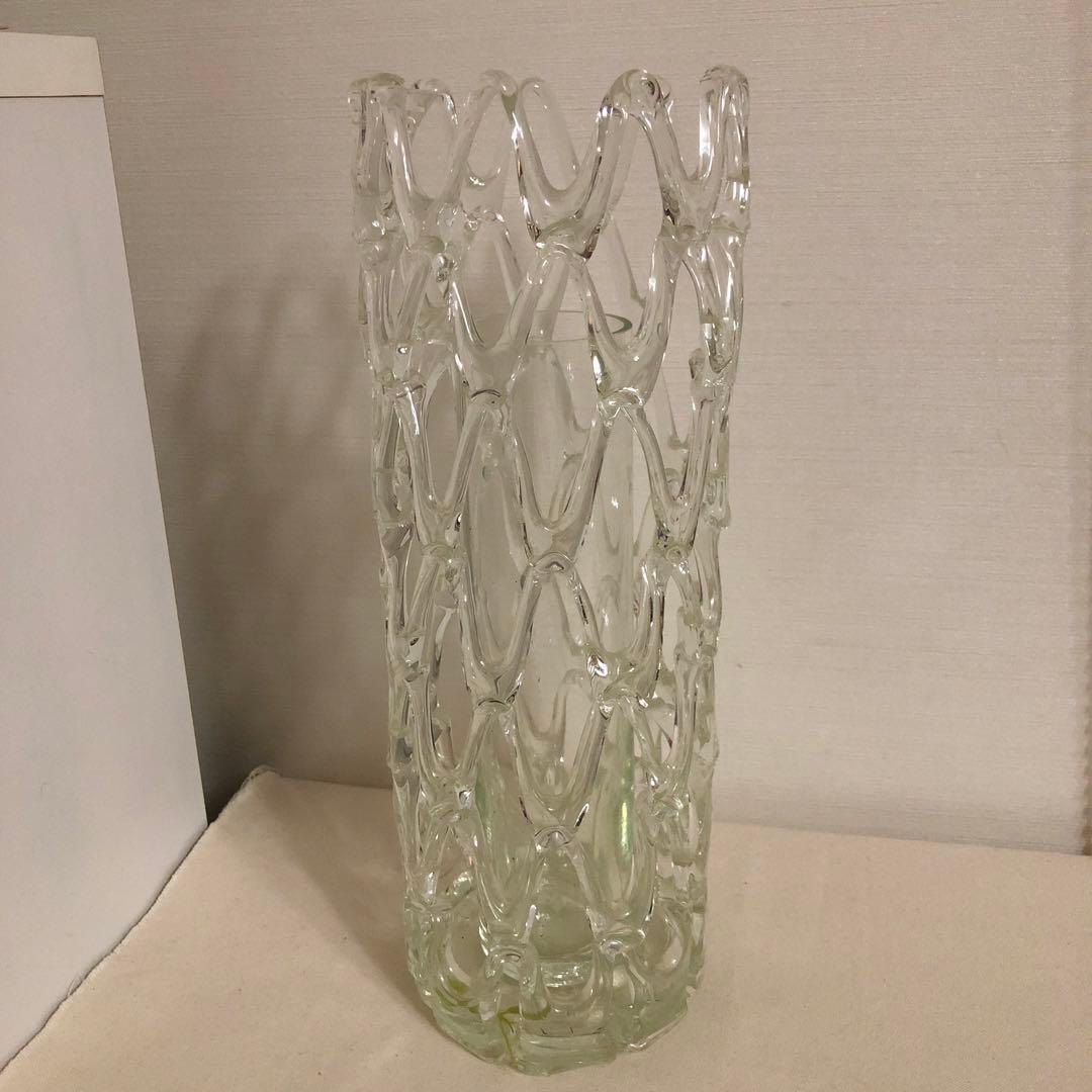 IWATA 岩田ガラス　花瓶　網目　つららかご　中筒付き　岩田藤七