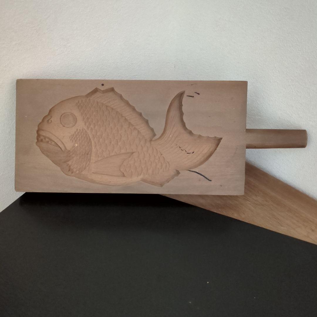 骨董　木型　菓子型　鯛　大型　木製　和菓子型　特大　ディスプレイ