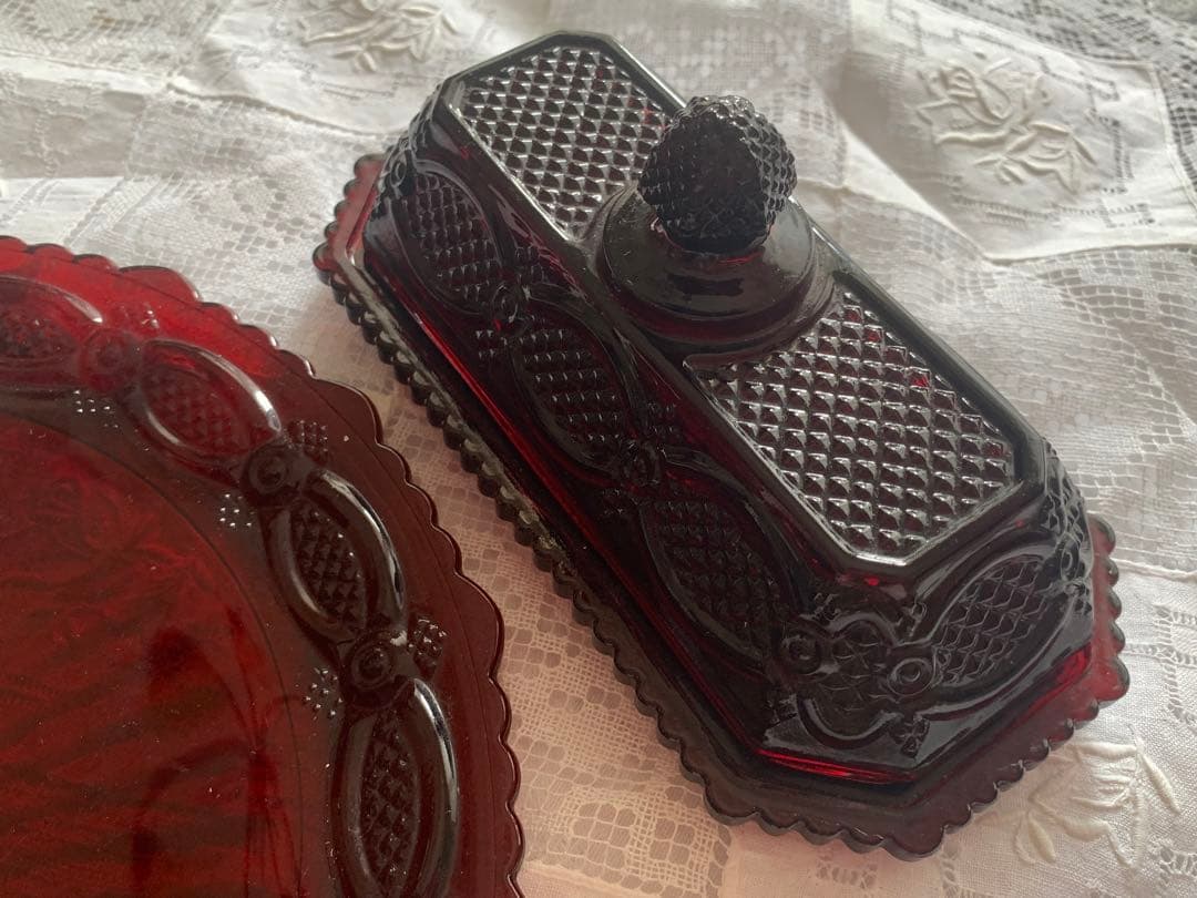 エイボン　1876ケープコッドガラス　ルビーレッド　AVON 3点セット