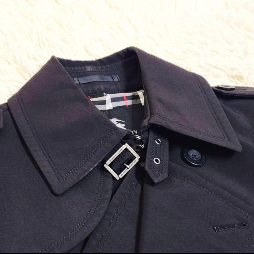 バーバリーブラックレーベル ダブル トレンチコート ノバチェック ブラック