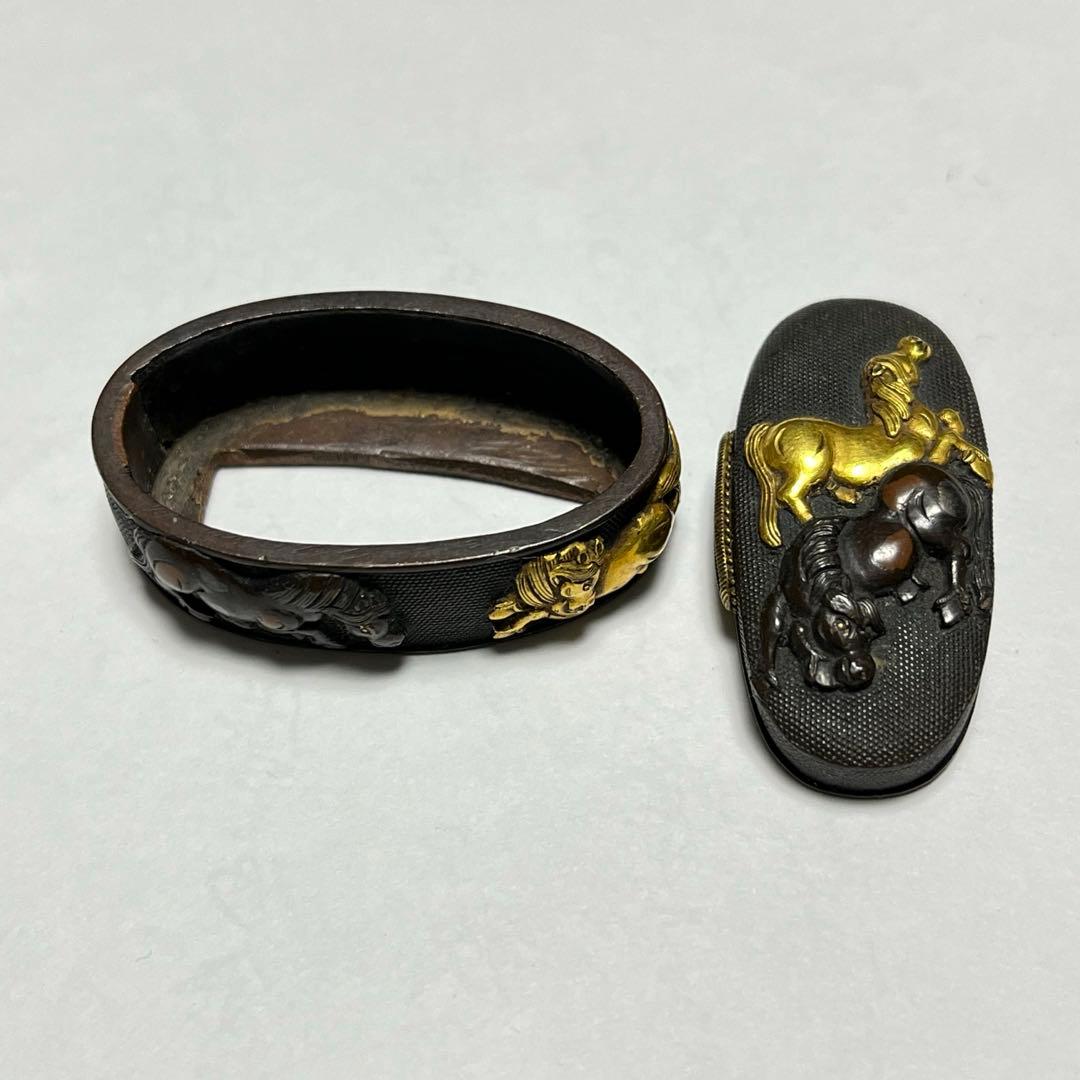 最終値下げ 金象嵌 縁頭 駿馬 刀装具 (刀剣 鐔 鍔 )