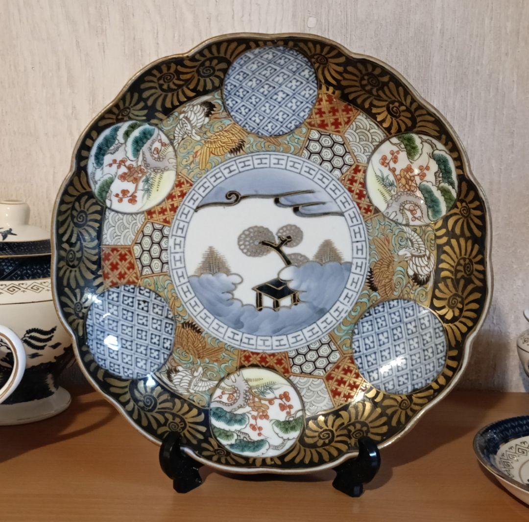 骨董｜古伊万里 江戸後期 色絵✕染付 ［ 八寸皿］