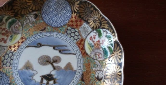 骨董｜古伊万里 江戸後期 色絵✕染付 ［ 八寸皿］