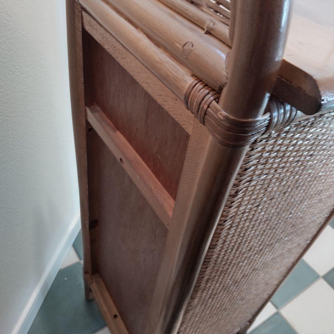 【ラタン電話台】ガラス扉 籐 チェスト 昭和レトロ　ヴィンテージ