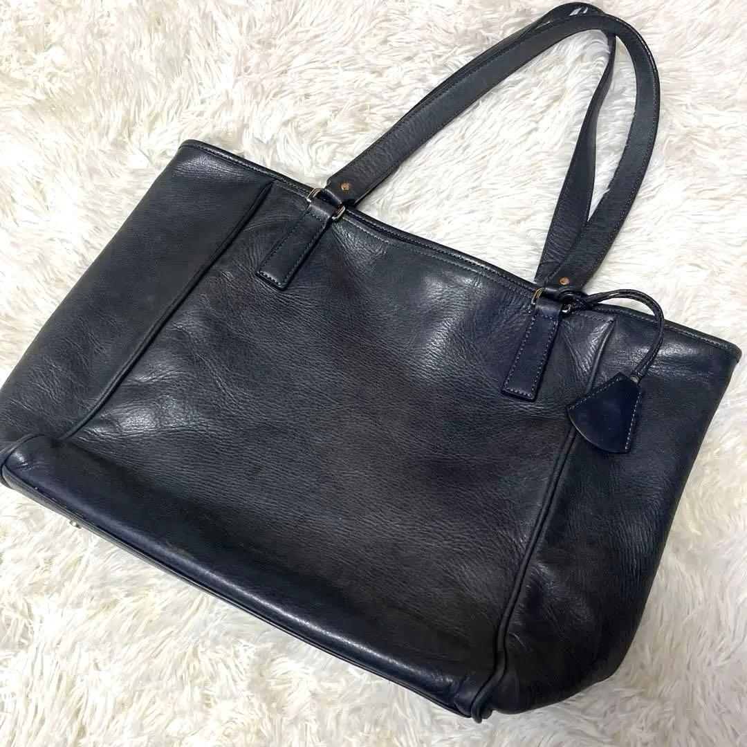 【美品】aniary アニアリ レザートートバッグ ネイビー 通勤通学 A4収納